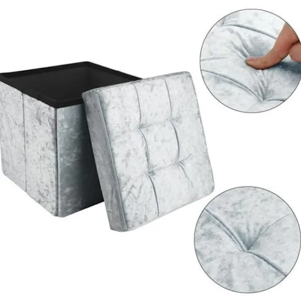 INTIRILIFE Sittpuffar>hopfällbar puff 38x38x38 cm i grå sammet – dekorativ förvaringslåda med sammetsöverdrag Bröstpall