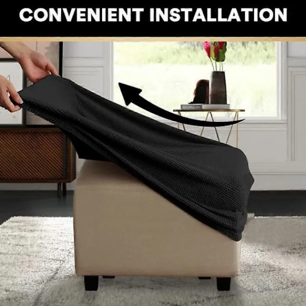 FMYSJ Sittpuffar>Jacquard Stretch Fyrkantig Pallöverdrag Soffpallöverdrag Mjuk Fyrkantig Fotpall Överdrag Tvättbart Avtagbart (Svart, 27-32 tum/68-81 cm) (FMY)