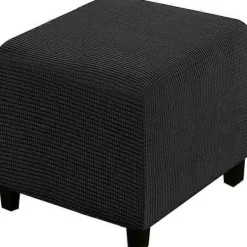 Sittpuffar>Jacquard Stretch Fyrkantig Pallöverdrag Soffpallöverdrag Mjukt Fyrkantigt Fotpallöverdrag Tvättbart Avtagbart (Svart, 27-32 tum/68-81 cm)