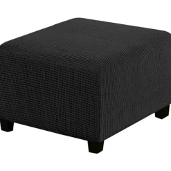Sittpuffar>Jacquard Stretch Square Ottoman Cover Sofa Stool Cover Soft Square Footstool Covers Washable Removable (Svart, 27-32 tum/68-81cm)