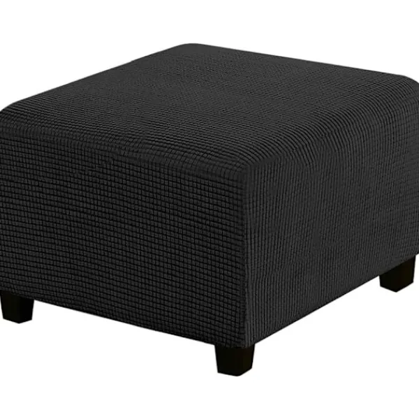 Sittpuffar>Jacquard Stretch Square Ottoman Cover Sofa Stool Cover Soft Square Footstool Covers Washable Removable (Svart, 27-32 tum/68-81cm)