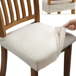 Stolar>Jacquard Stretch Stolsöverdrag för Matsal Avtagbara Tvättbara Stolsöverdrag, Beige(4st)
