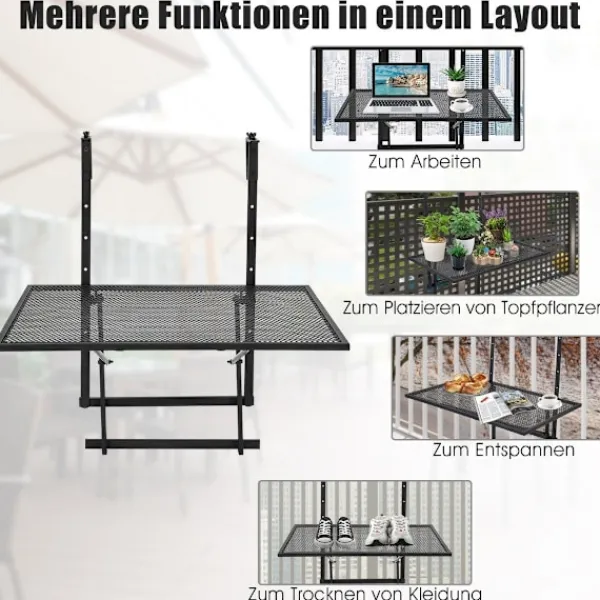 Northix Balkongmöbler>Justerbar hängande järnhylla – 5 höjder, 60,5 x 48 cm, svart
