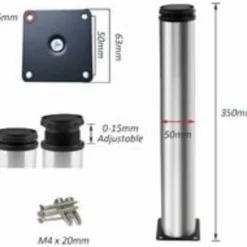 Stolar>Justerbara ben 350 mm Höjd Tjocka skåp Ben Bordsben Möbelben, borstat rostfritt stål, justerbar höjd 0-15 mm