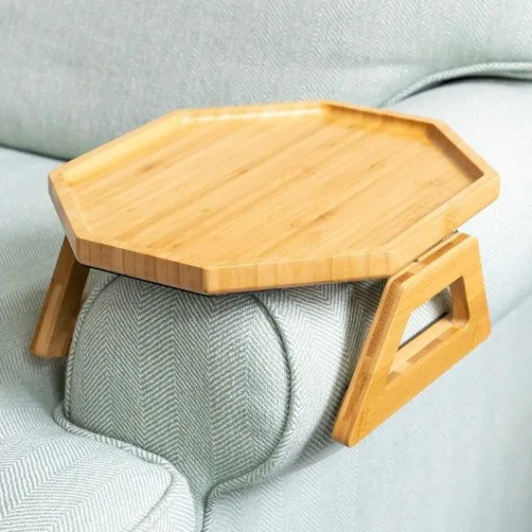Småbord>Kaffebord i bambu för armstöd, Clip On bricka kaffebord för soffor. Soffa armbricka