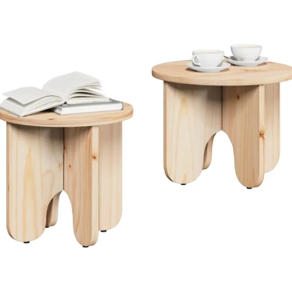 vidaXL Småbord>Kaffeebord 2 pcs Naturfärg Massivt tallträ