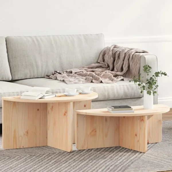 vidaXL Soffbord>Kaffeebord 2 pcs Naturfärg Massiv furu