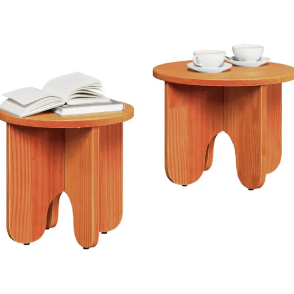 vidaXL Småbord>Kaffeebord 2 pcs Vaxbrun Massivt tallträ