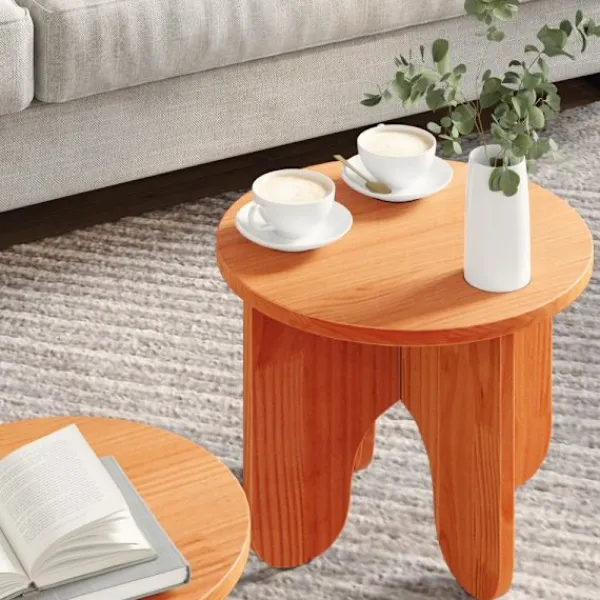 vidaXL Småbord>Kaffeebord 2 pcs Vaxbrun Massivt tallträ