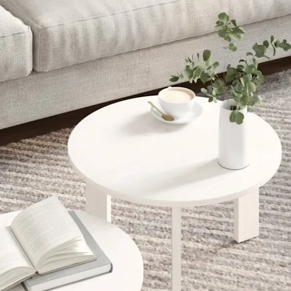 vidaXL Småbord>Kaffeebord 2 pcs Vit Massivt tallträ
