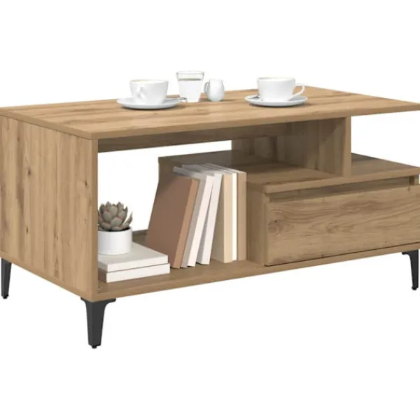 vidaXL Soffbord>Kaffeebord med låda Artisan Ek 90 x 49 x 45 cm Konstruerat trä
