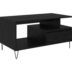 vidaXL Soffbord>Kaffeebord med låda Svart Ek 90 x 49 x 45 cm Konstruerat trä