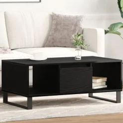 vidaXL Soffbord>Kaffeebord med låda Svart Ek 90 x 50 x 36.5 cm Konstruerat trä