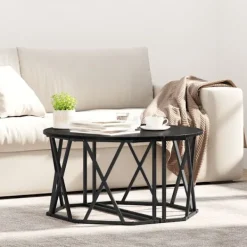 vidaXL Soffbord>Kaffeebord Svart Ek 80 x 80 x 42 cm Konstruerat trä och stål