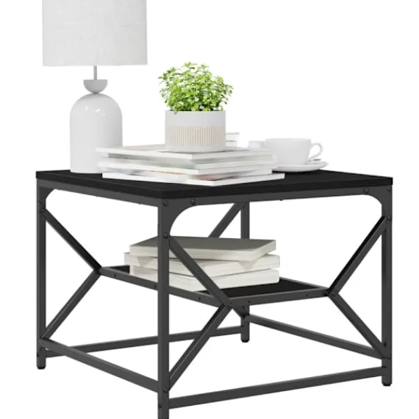 vidaXL Småbord>Kaffeebord Svart Ek 51 x 50 x 40 cm Konstruerat trä och stål