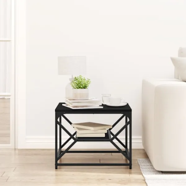 vidaXL Småbord>Kaffeebord Svart Ek 51 x 50 x 40 cm Konstruerat trä och stål