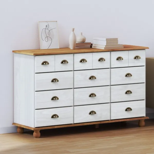 vidaXL Byråer>Kista av lådor ASKIM Vit 79 x 40 x 133,5 cm Massiv furu