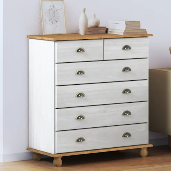 vidaXL Byråer>Kista av lådor med låda ASKIM Vit 91 x 40 x 95,5 cm Massiv furu