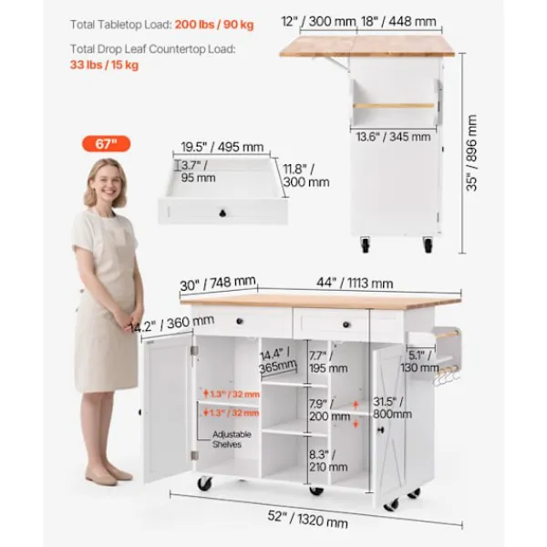 DUOKU Köksö>Köksö - - 132 cm - Mobilt Centralelement - Massivt Trä - Inkluderad Låda
