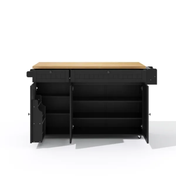 Köksö>Köksö med glasskiva och 6 låsbara hjul, 137x89,5 cm, med 2 lådor & skåp, flexibel arbetsyta, svart