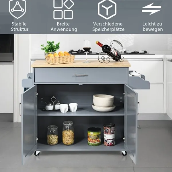 Northix Köksö>Köksö vagn rullande förvaringsvagn stort skåp 116 x 40 x 85 cm grå + natur