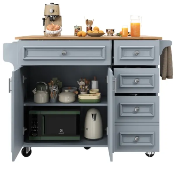 Köksö>Köksö 110x45-75x92cm blå - Modernt multifunktionellt skåp med vintagemönster, kan användas som matbord/serveringsvagn, förvaringsutrymme