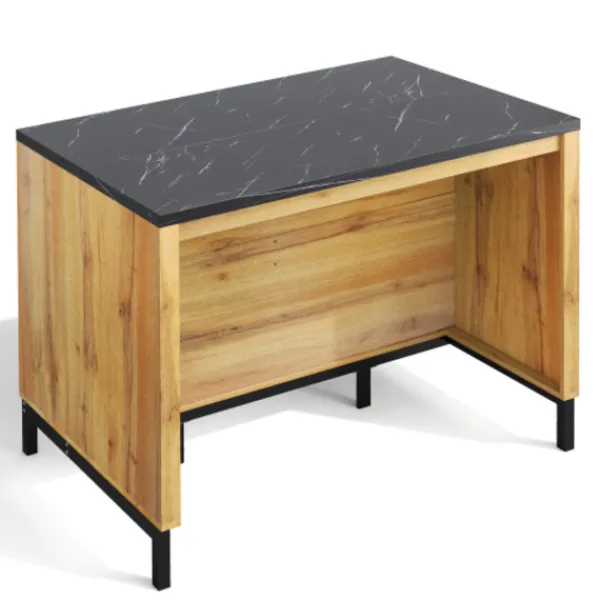 Köksö>Köksö 120x75x90cm lantlig stil med 2 lådor, 4 hyllor & barområde, ek-look & marmorskiva