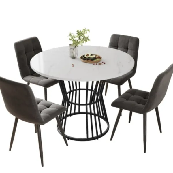 Matgrupper>Köksbord med vit marmorskiva och metallben, robust metallram, modernt matbord, 1 st