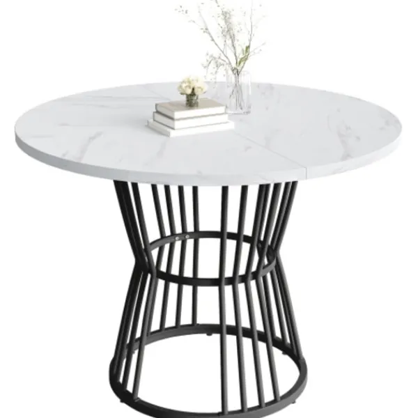 Matgrupper>Köksbord med vit marmorskiva och metallben, robust metallram, modernt matbord, 1 st