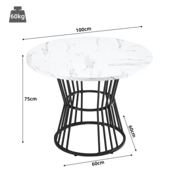 Matgrupper>Köksbord med vit marmorskiva och metallben, robust metallram, modernt matbord, 1 st