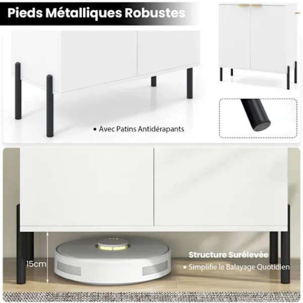 COSTWAY Sideboards>Köksbuffé med 2 Dörrar , Metallben, Tippskydd, Justerbara Gångjärn, för Matsal Vardagsrum Hall