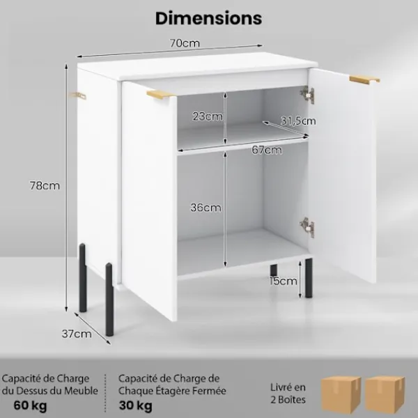 COSTWAY Sideboards>Köksbuffé med 2 Dörrar , Metallben, Tippskydd, Justerbara Gångjärn, för Matsal Vardagsrum Hall