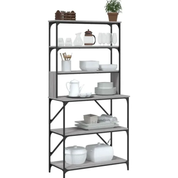 vidaXL Köksö>Kökshylla 6 hyllplan grå sonoma 90x40x180 cm konstruerat trä