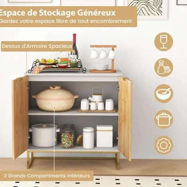 COSTWAY Sideboards>Köksskänk 80 x 40 x 80 cm , Dörrar, Metallfötter, Förvaringsenhet för Vardagsrum Matsal Entré, Vit