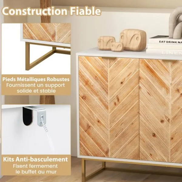 COSTWAY Sideboards>Köksskänk 80 x 40 x 80 cm , Dörrar, Metallfötter, Förvaringsenhet för Vardagsrum Matsal Entré, Vit