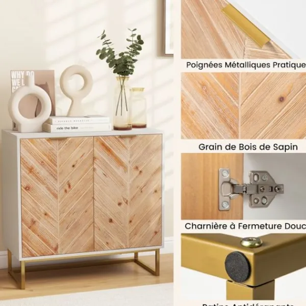 COSTWAY Sideboards>Köksskänk 80 x 40 x 80 cm , Dörrar, Metallfötter, Förvaringsenhet för Vardagsrum Matsal Entré, Vit