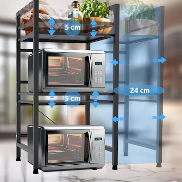 BellaFurn Hyllor>Köksställ - lagringsställ - flexibelt förvaringsutrymme - enkel montering | Färg: Svart | Storlek: 3-steg