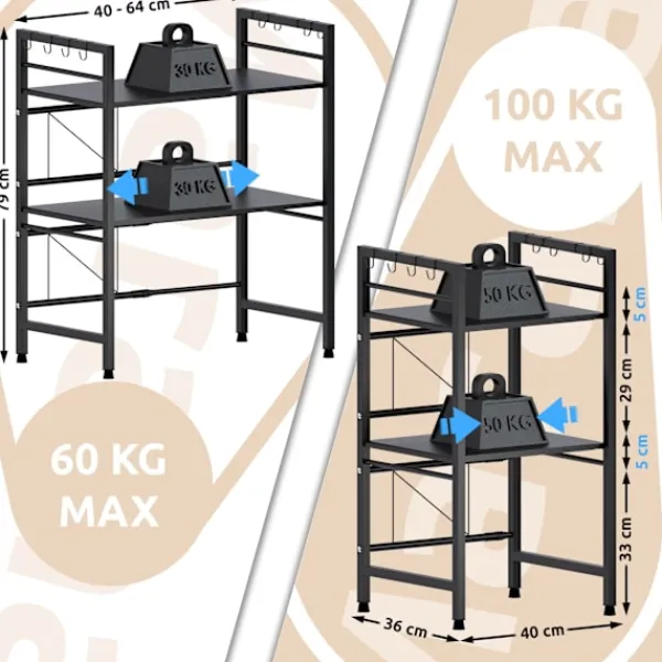 BellaFurn Hyllor>Köksställ - lagringsställ - flexibelt förvaringsutrymme - enkel montering | Färg: Svart | Storlek: 3-steg