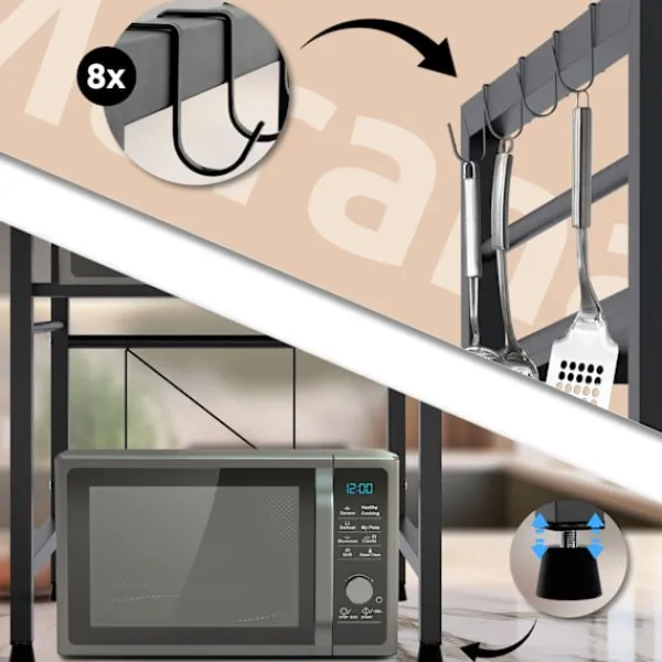 BellaFurn Hyllor>Köksställ - lagringsställ - flexibelt förvaringsutrymme - enkel montering | Färg: Svart | Storlek: 3-steg