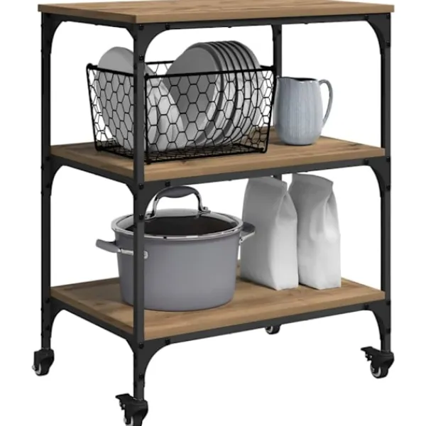 vidaXL Köksö>Köksvagn Artisan Ek 60 x 41 x 76 cm Konstruerat trä