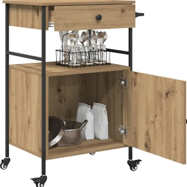vidaXL Köksö>Köksvagn Artisan Ek 56 x 43 x 89,5 cm Konstruerat trä