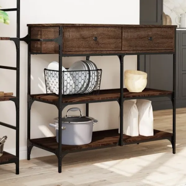 vidaXL Köksö>Köksvagn brun ek 105x42x95 cm konstruerat trä
