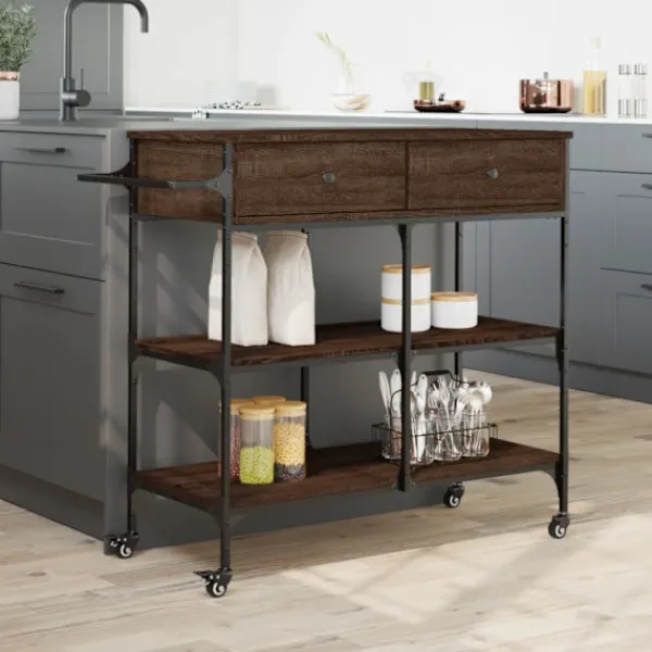 vidaXL Köksö>Köksvagn brun ek 105x42x95 cm konstruerat trä