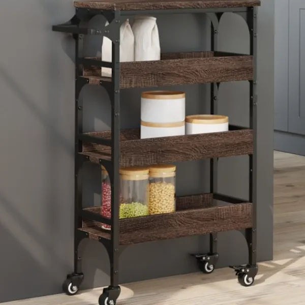 vidaXL Köksö>Köksvagn brun ek 53x20x76 cm konstruerat trä