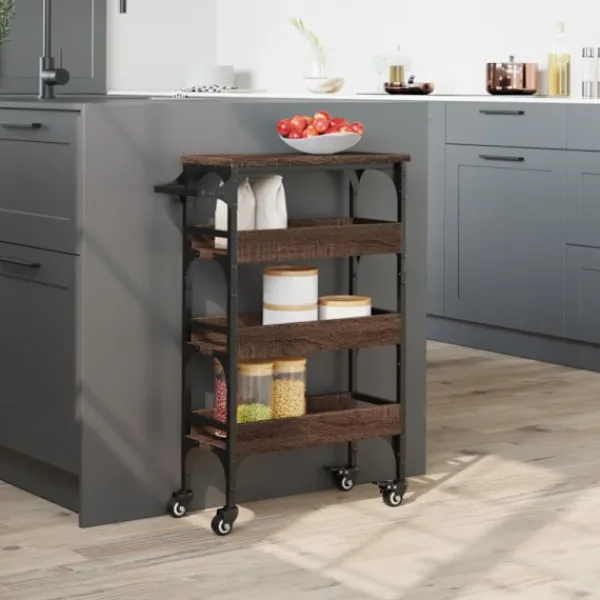 vidaXL Köksö>Köksvagn brun ek 53x20x76 cm konstruerat trä