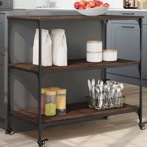 vidaXL Köksö>Köksvagn brun ek 102x50x95 cm konstruerat trä