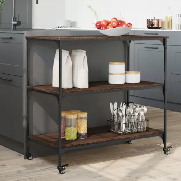 vidaXL Köksö>Köksvagn brun ek 102x50x95 cm konstruerat trä