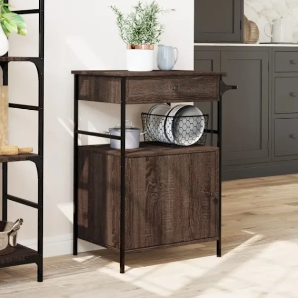 vidaXL Köksö>Köksvagn brun ek 56x43x89,5 cm konstruerat trä