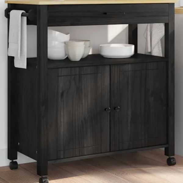 vidaXL Köksö>Köksvagn Enfärgad Svart 84 x 40 x 88,5 cm