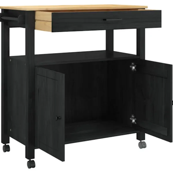 vidaXL Köksö>Köksvagn Enfärgad Svart 84 x 40 x 88,5 cm